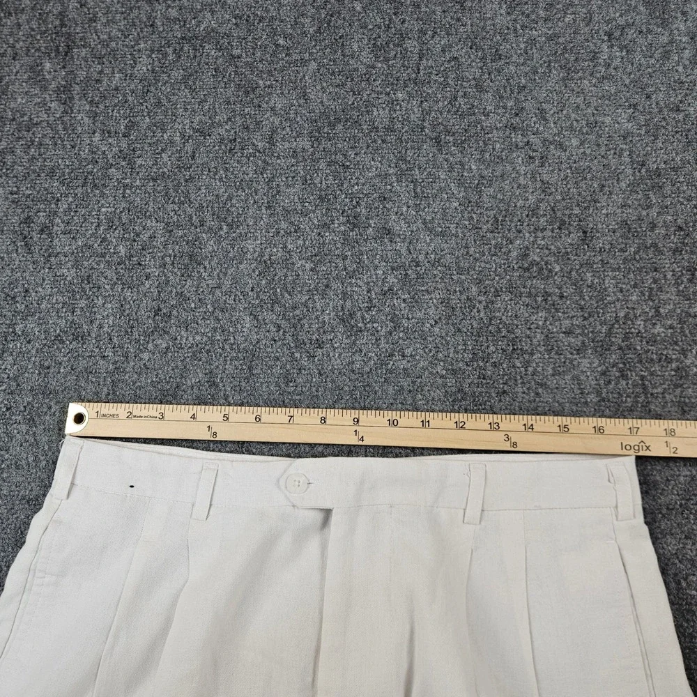 Trust Mens Linen Blend Pleated Cuffed Trousers Off White Cream Actual (34x28)